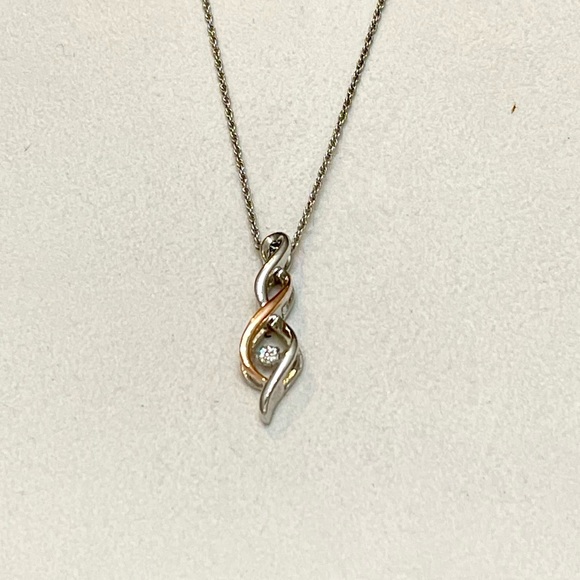 NWOT Genuine Floating Diamond, 10k Rose Gold & Sterling Silver Necklace - Picture 11 of 15